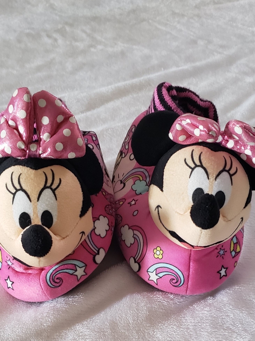 Disney Pink Minnie Mouse Plush Slip-On Slippers with Polka Dot Bows